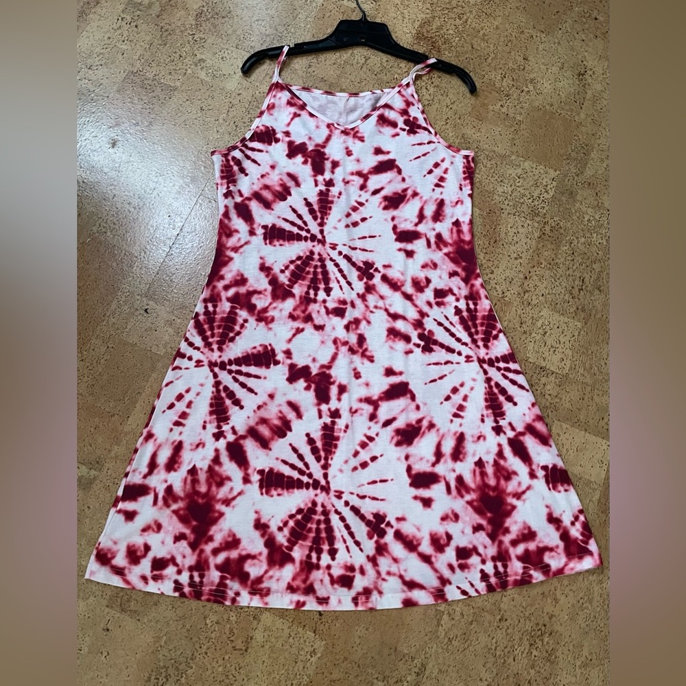 Stylish Red Tie-Dye Sleeveless Dress NWT